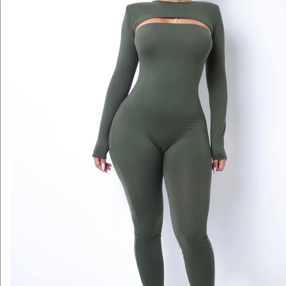 Olive green two piece jumpsuit